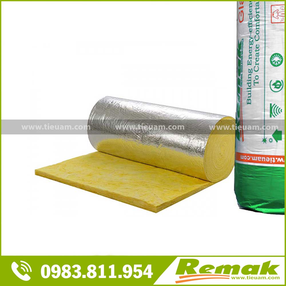 Bông thủy tinh Remak cách âm, cách nhiệt bảo ôn, chống cháy 8 Bông thủy tinh remak (Glasswool) Có 1 Mặt Bạc