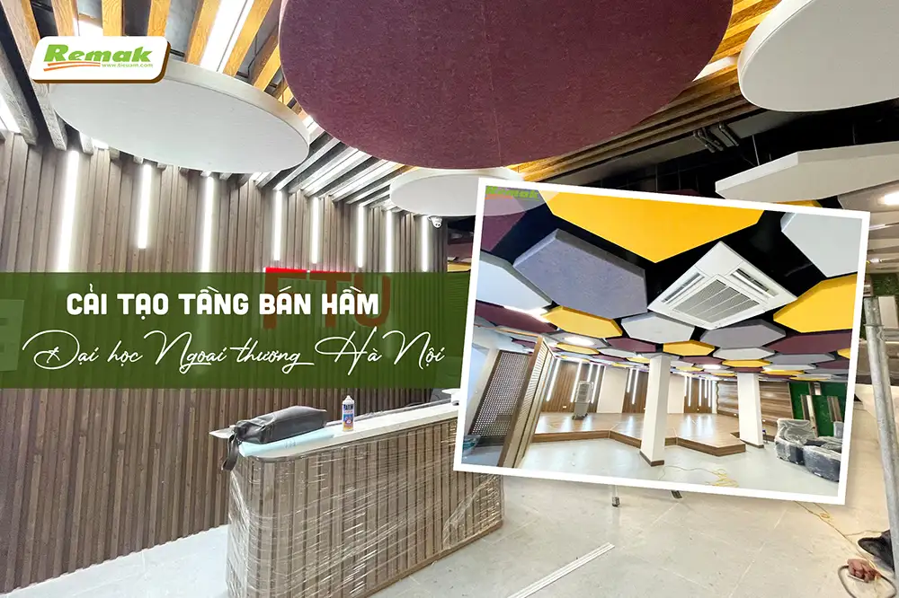Remak® Acoustics Flexible Wood tiêu âm tầng bán hầm tại Đại học Ngoại thương Hà Nội